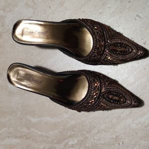 Chocolate sequined kitten mule